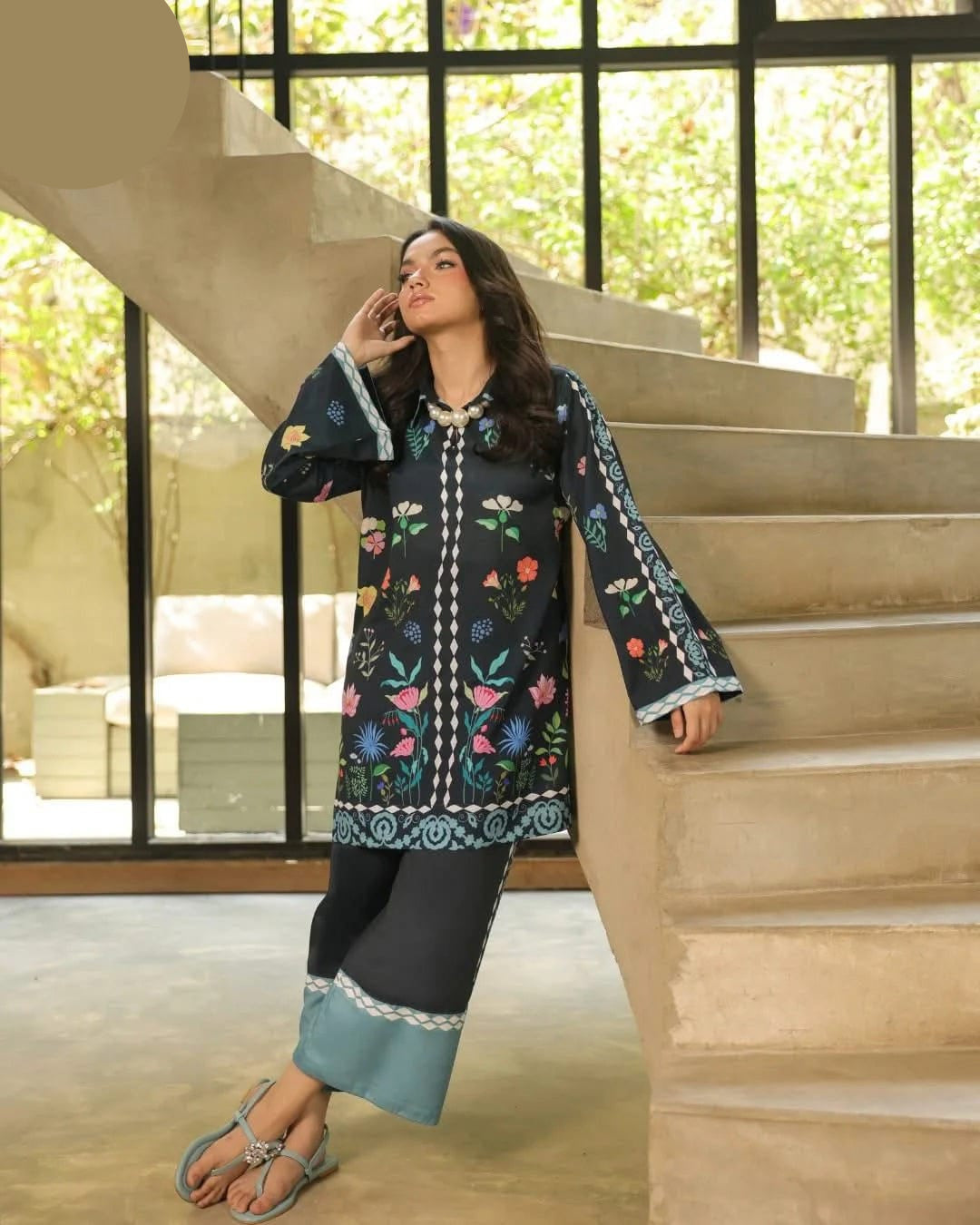Medium & Large Printed Silk Crepe 2 Piece – Stitched Ladies Dress