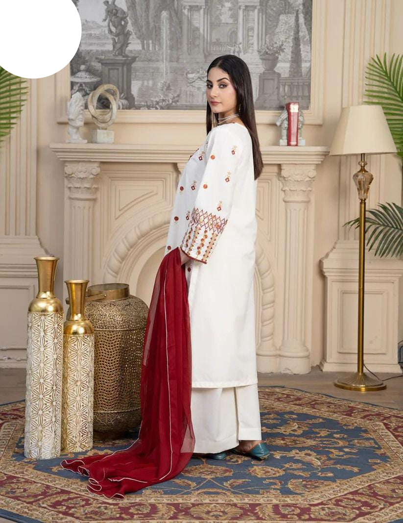 Medium & Large Embroidered 3 Piece – Stitched Ladies Eid 2K26 Suit