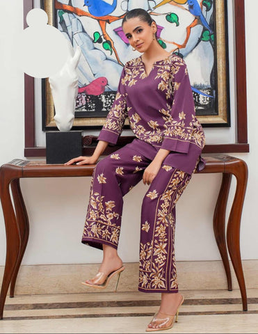 Front & Back Allover Digital Printed Shamose Silk Cord Set 2 Piece – Stitched Ladies Dress