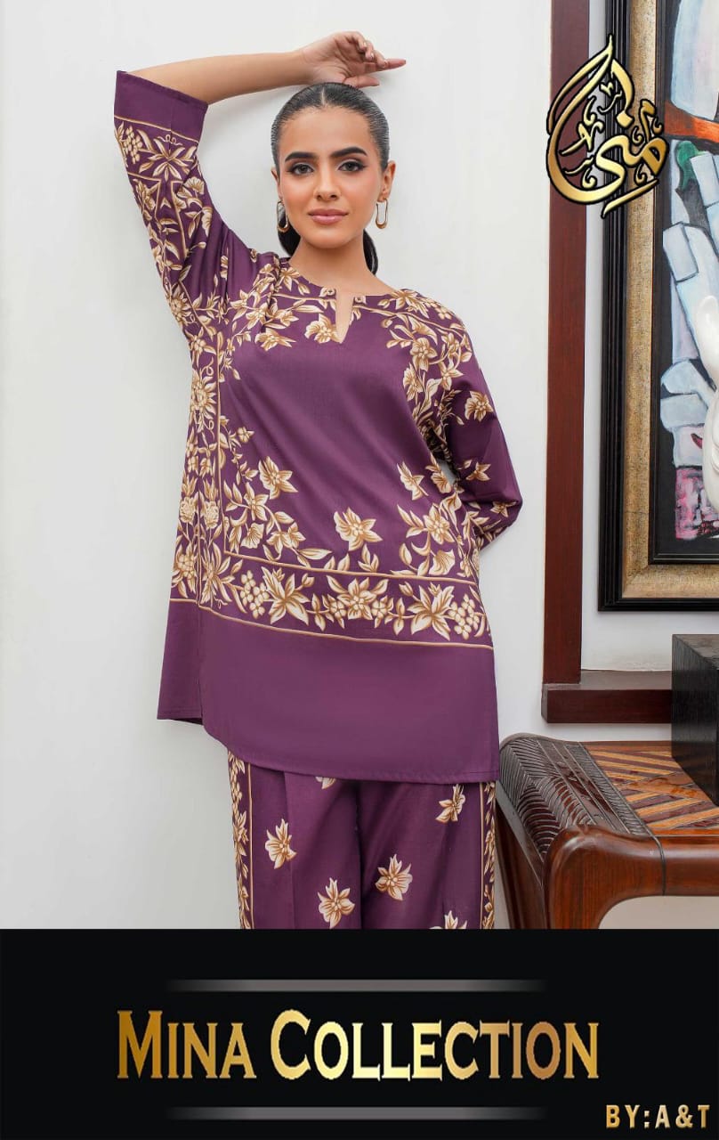 Front & Back Allover Digital Printed Shamose Silk Cord Set 2 Piece – Stitched Ladies Dress