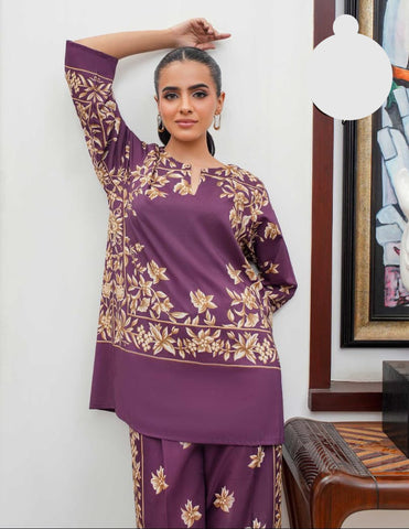Front & Back Allover Digital Printed Shamose Silk Cord Set 2 Piece – Stitched Ladies Dress