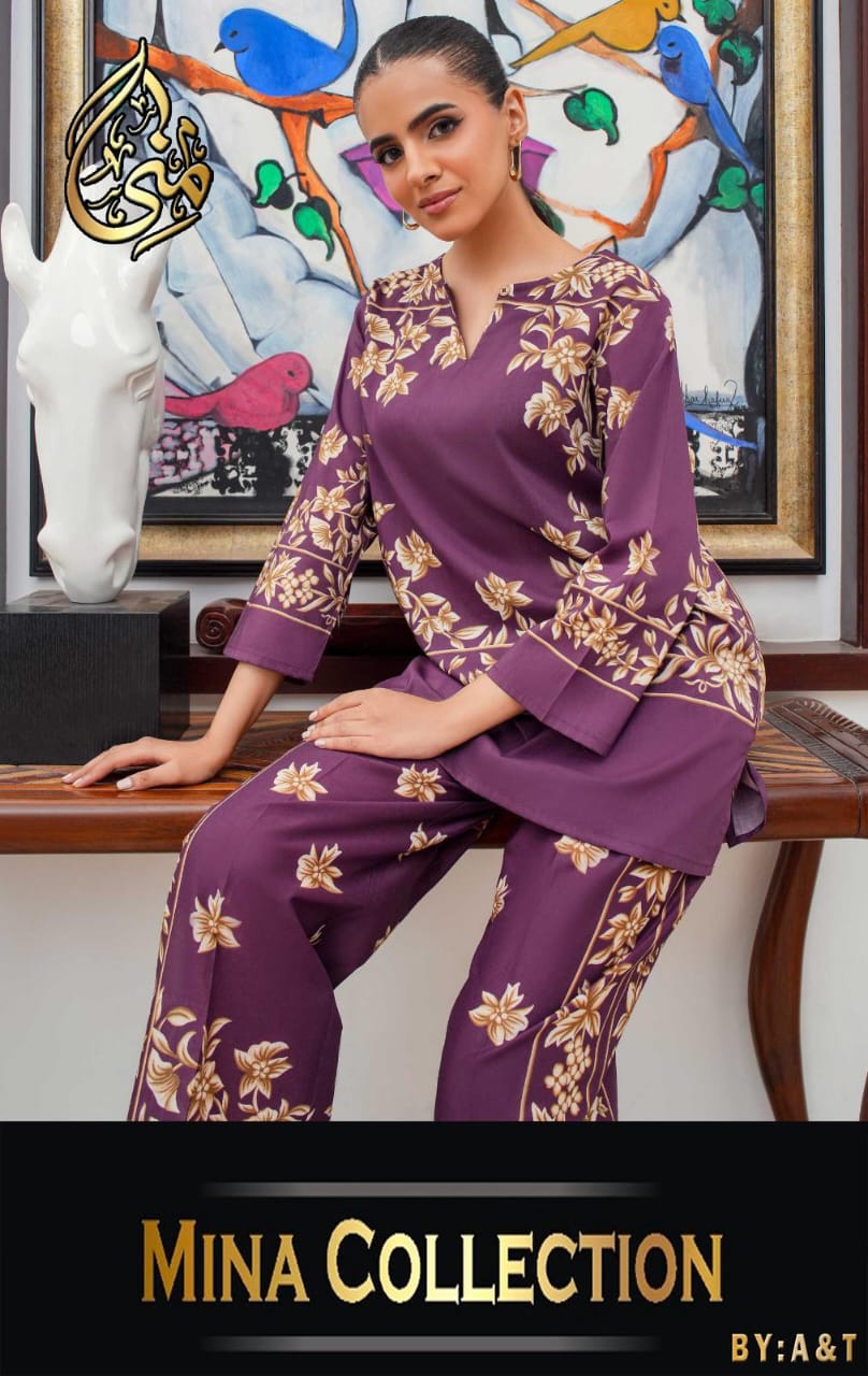 Front & Back Allover Digital Printed Shamose Silk Cord Set 2 Piece – Stitched Ladies Dress