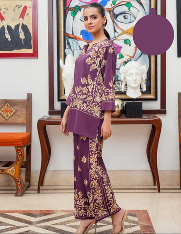Front & Back Allover Digital Printed Shamose Silk Cord Set 2 Piece – Stitched Ladies Dress