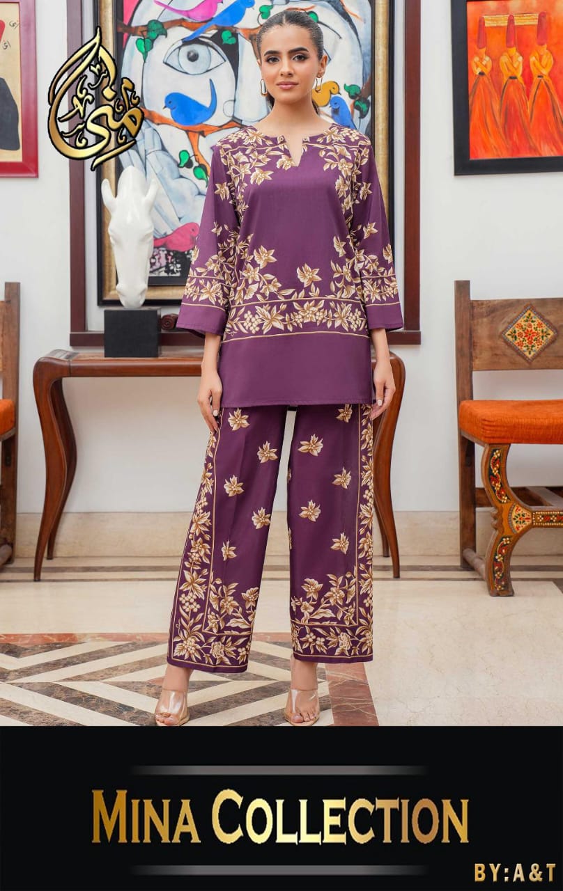 Front & Back Allover Digital Printed Shamose Silk Cord Set 2 Piece – Stitched Ladies Dress