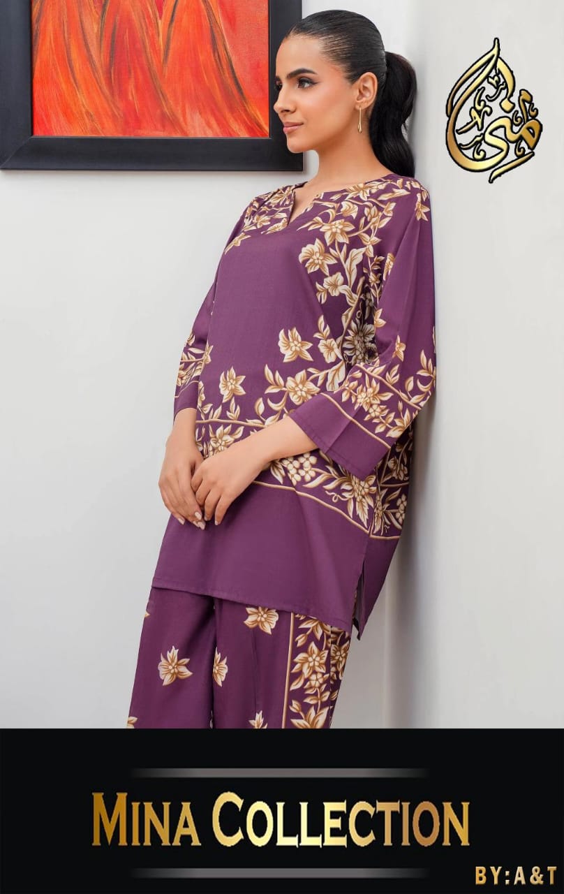 Front & Back Allover Digital Printed Shamose Silk Cord Set 2 Piece – Stitched Ladies Dress