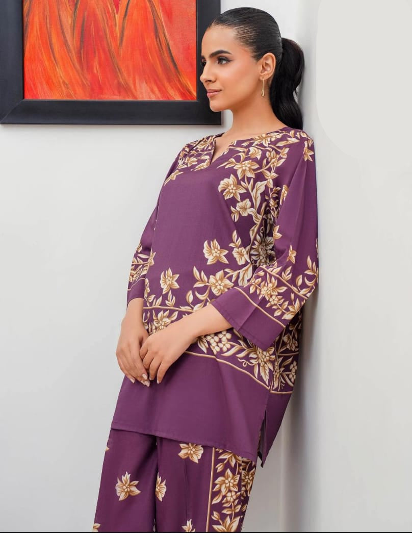 Front & Back Allover Digital Printed Shamose Silk Cord Set 2 Piece – Stitched Ladies Dress