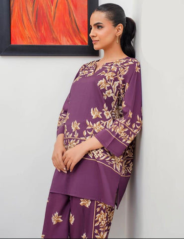 Front & Back Allover Digital Printed Shamose Silk Cord Set 2 Piece – Stitched Ladies Dress