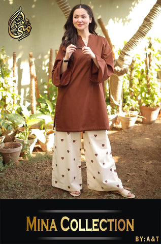 Large Lace Border & Sleeve Shirt with Heart Contrast Embroidery Flapper 2 Piece – Pure Cotton Stitched Suit