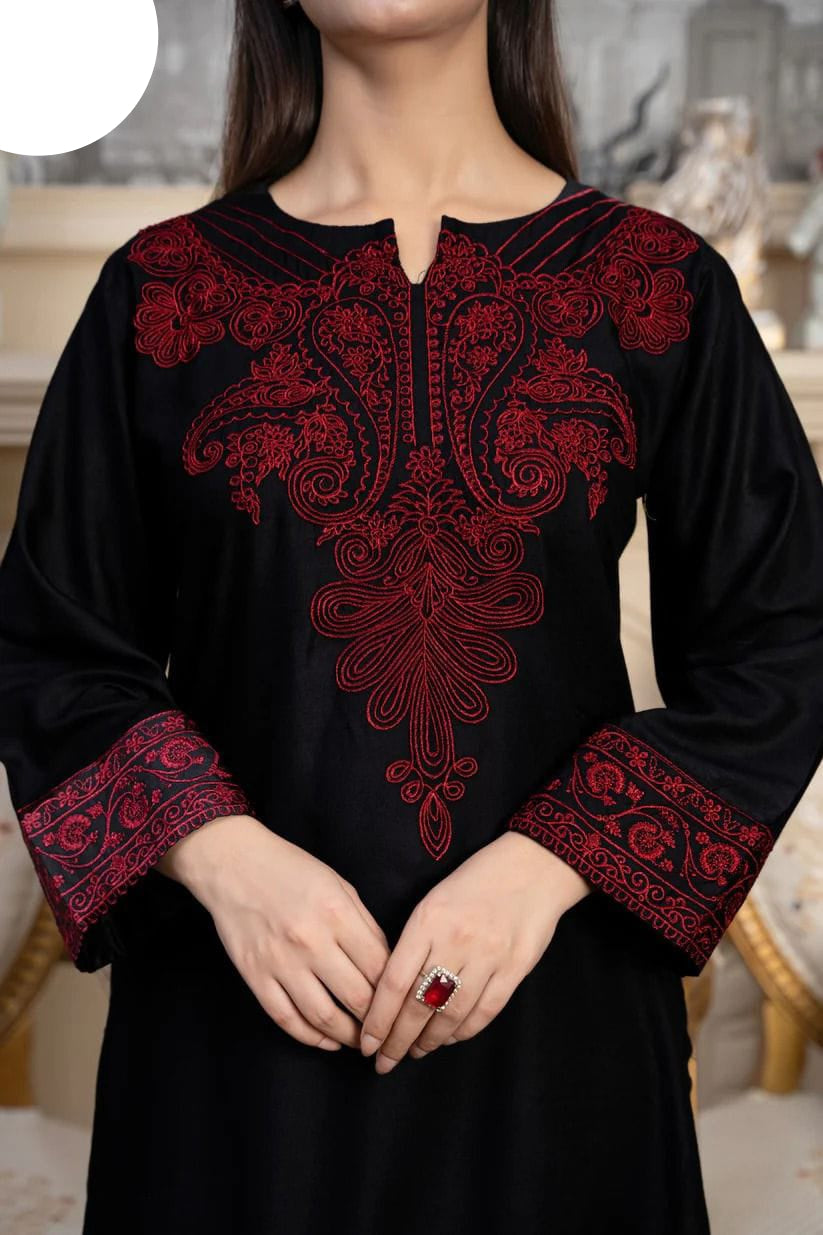 Medium & Large Black Embroidered 3 Piece – Stitched Ladies Eid 2K26 Suit
