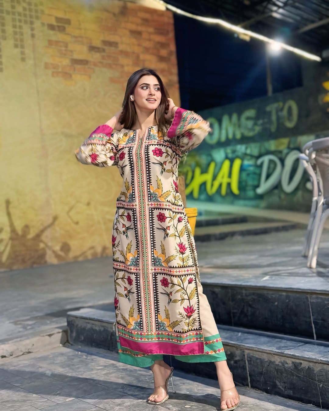Large Co-Ord 2 Piece Suit – Long Digital Printed Shirt with Bell Bottom Trouser
