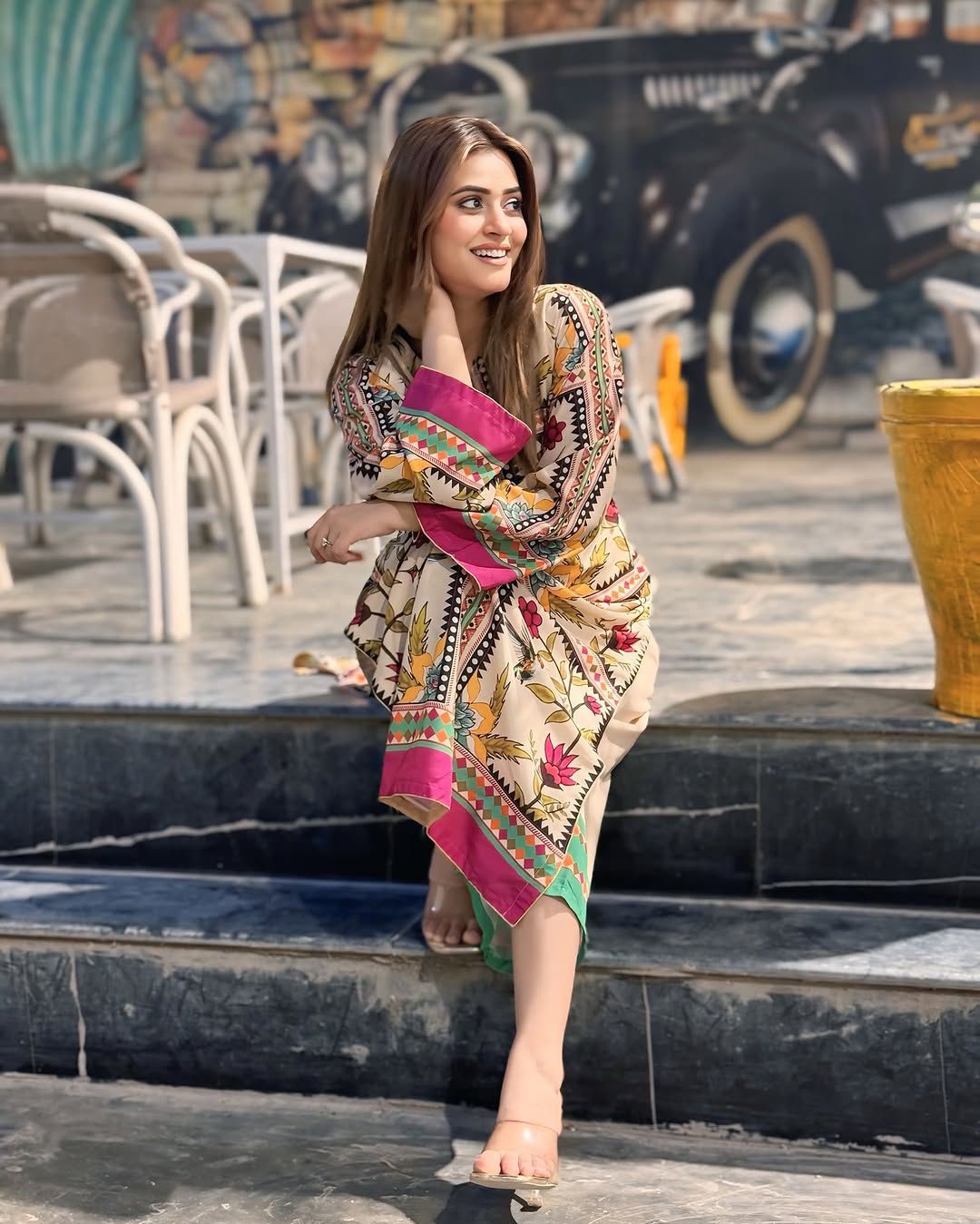 Large Co-Ord 2 Piece Suit – Long Digital Printed Shirt with Bell Bottom Trouser