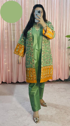 Medium Heavy Multi Zarri Thread Embroidered Gown 3 Piece – Pure Bareeza Cotton Stitched Suit