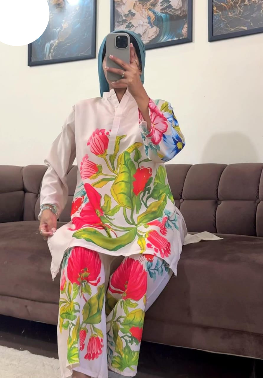 Medium Swiss Lawn Digital Floral Print 2 Piece – Stitched Ladies Summer Suit