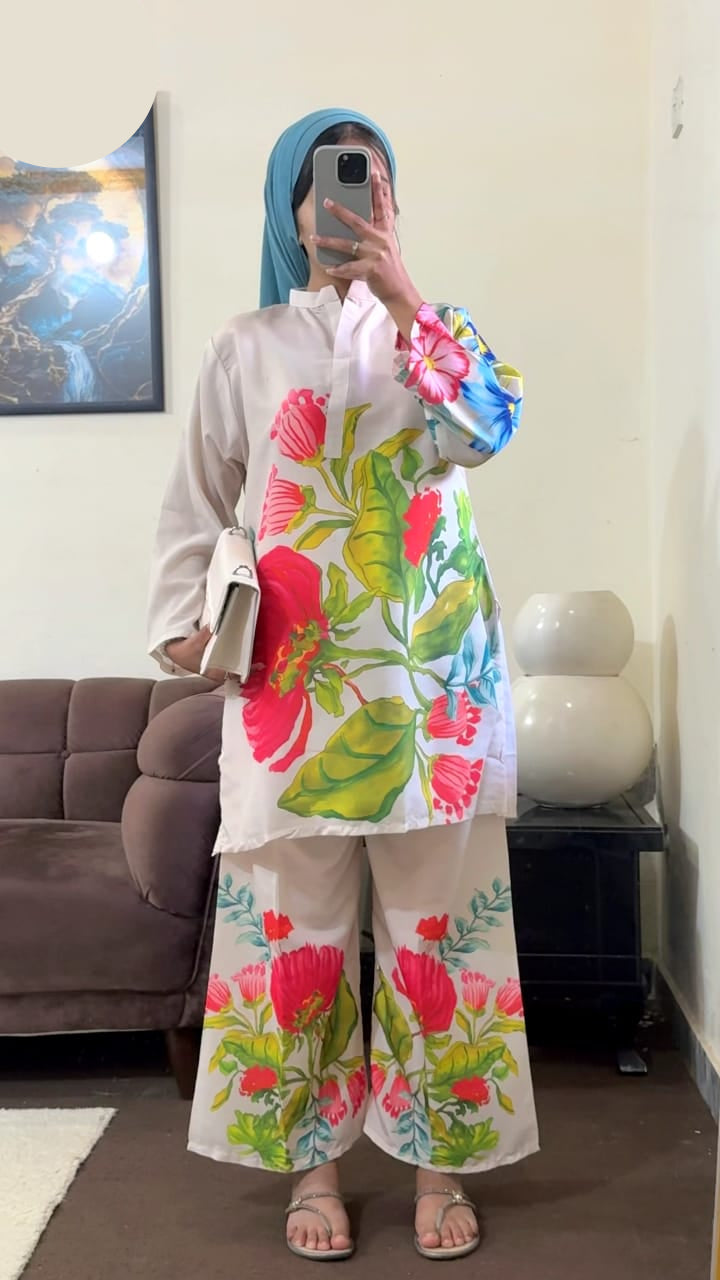 Medium Swiss Lawn Digital Floral Print 2 Piece – Stitched Ladies Summer Suit