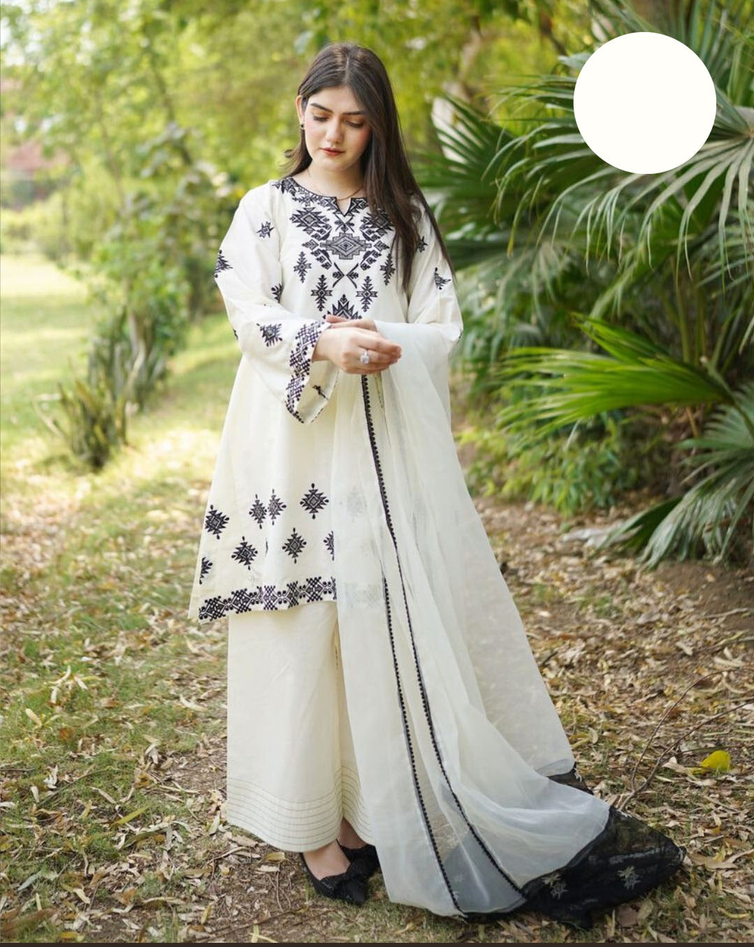 Medium Heavy Neck, Sleeves & Daman Embroidered 3 Piece – Bareeza Cotton Stitched Suit with Organza Dupatta