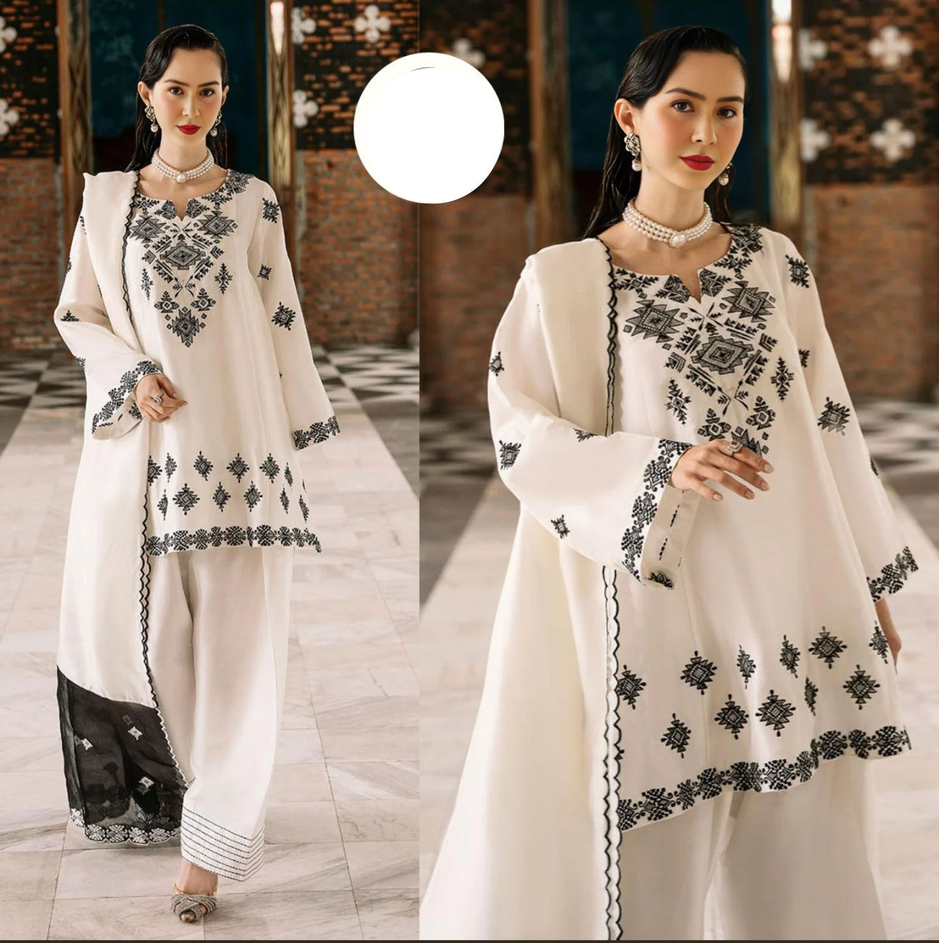 Medium Heavy Neck, Sleeves & Daman Embroidered 3 Piece – Bareeza Cotton Stitched Suit with Organza Dupatta
