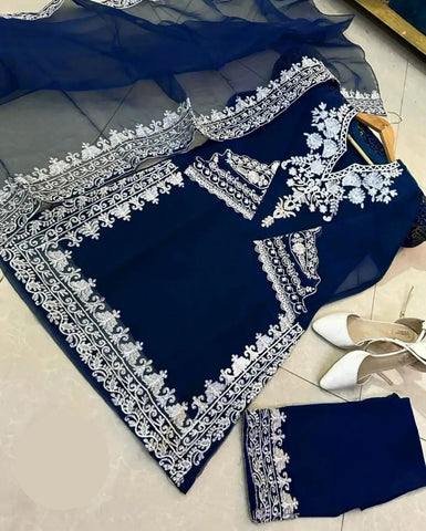 Medium Neck, Sleeves & Daman Embroidered 3 Piece – Stitched Ladies Suit with Organza Dupatta