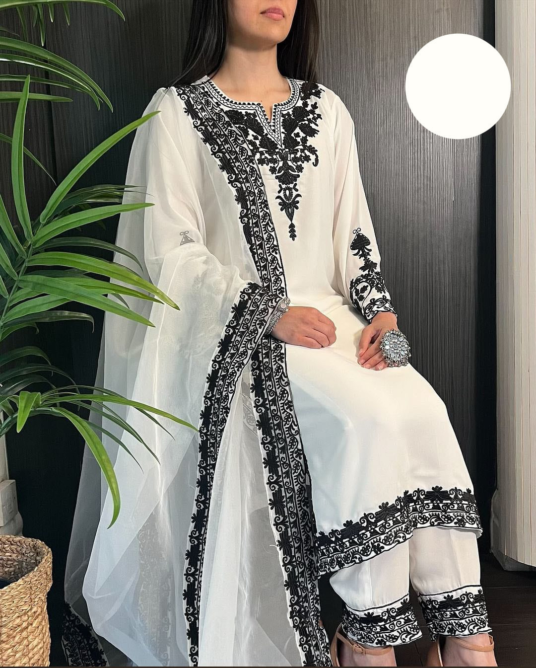 Medium Neck, Sleeves & Daman Embroidered 3 Piece – Stitched Ladies Suit with Organza Dupatta
