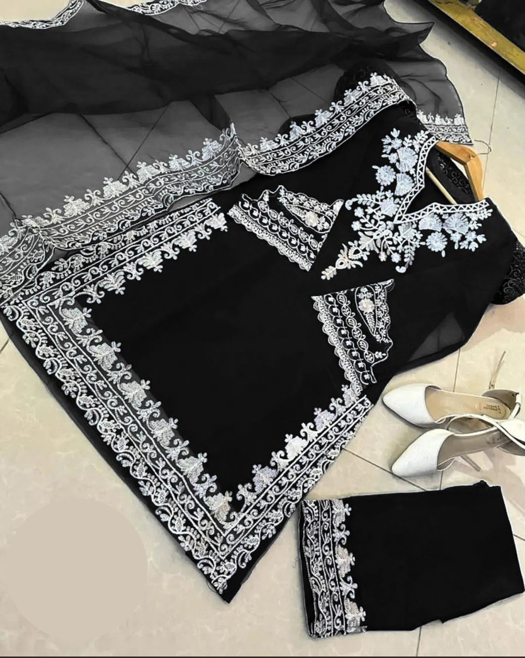 Medium Neck, Sleeves & Daman Embroidered 3 Piece – Stitched Ladies Suit with Organza Dupatta