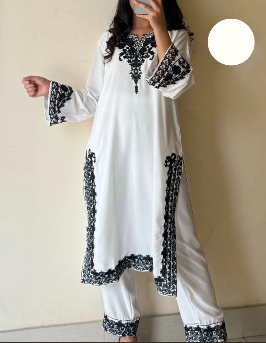 Medium Neck, Sleeves & Daman Embroidered 3 Piece – Stitched Ladies Suit with Organza Dupatta