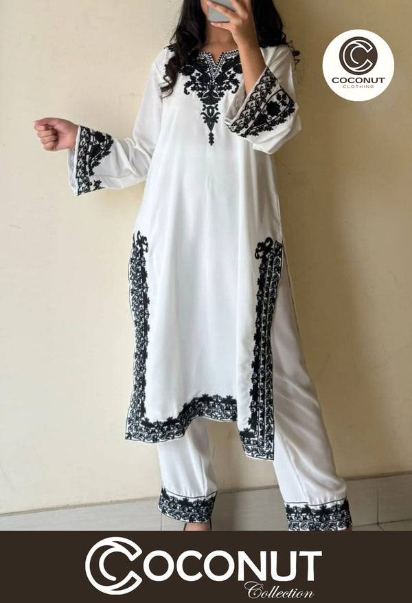 Medium Neck, Sleeves & Daman Embroidered 3 Piece – Stitched Ladies Suit with Organza Dupatta