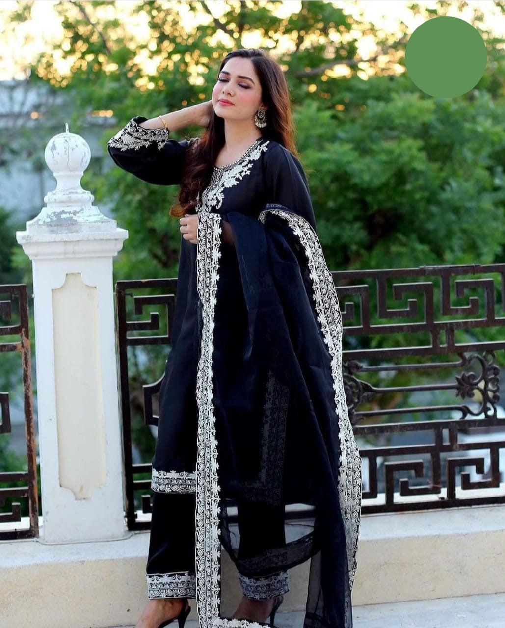 Medium Neck, Sleeves & Daman Embroidered 3 Piece – Stitched Ladies Suit with Organza Dupatta