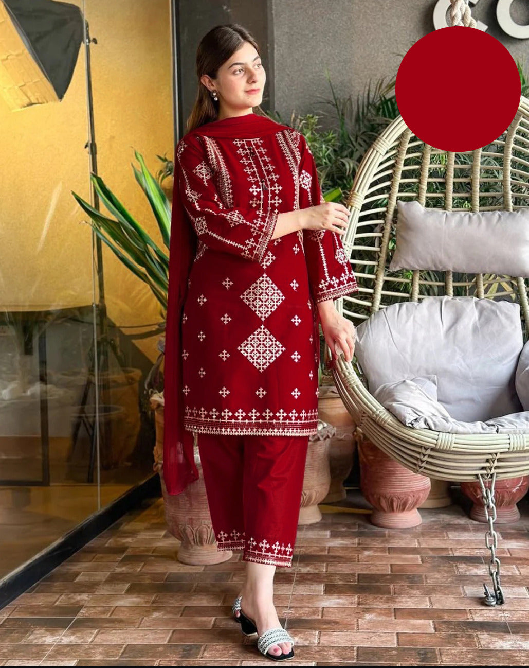 Large Heavy Sequence Work Bareeza Cotton 3 Piece – Stitched Ladies Suit with Chiffon Dupatta