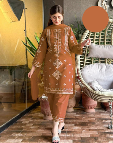 Large Heavy Sequence Work Bareeza Cotton 3 Piece – Stitched Ladies Suit with Chiffon Dupatta