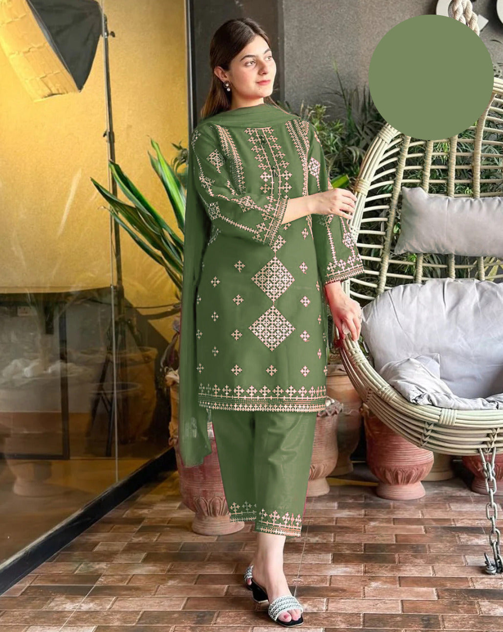 Large Heavy Sequence Work Bareeza Cotton 3 Piece – Stitched Ladies Suit with Chiffon Dupatta