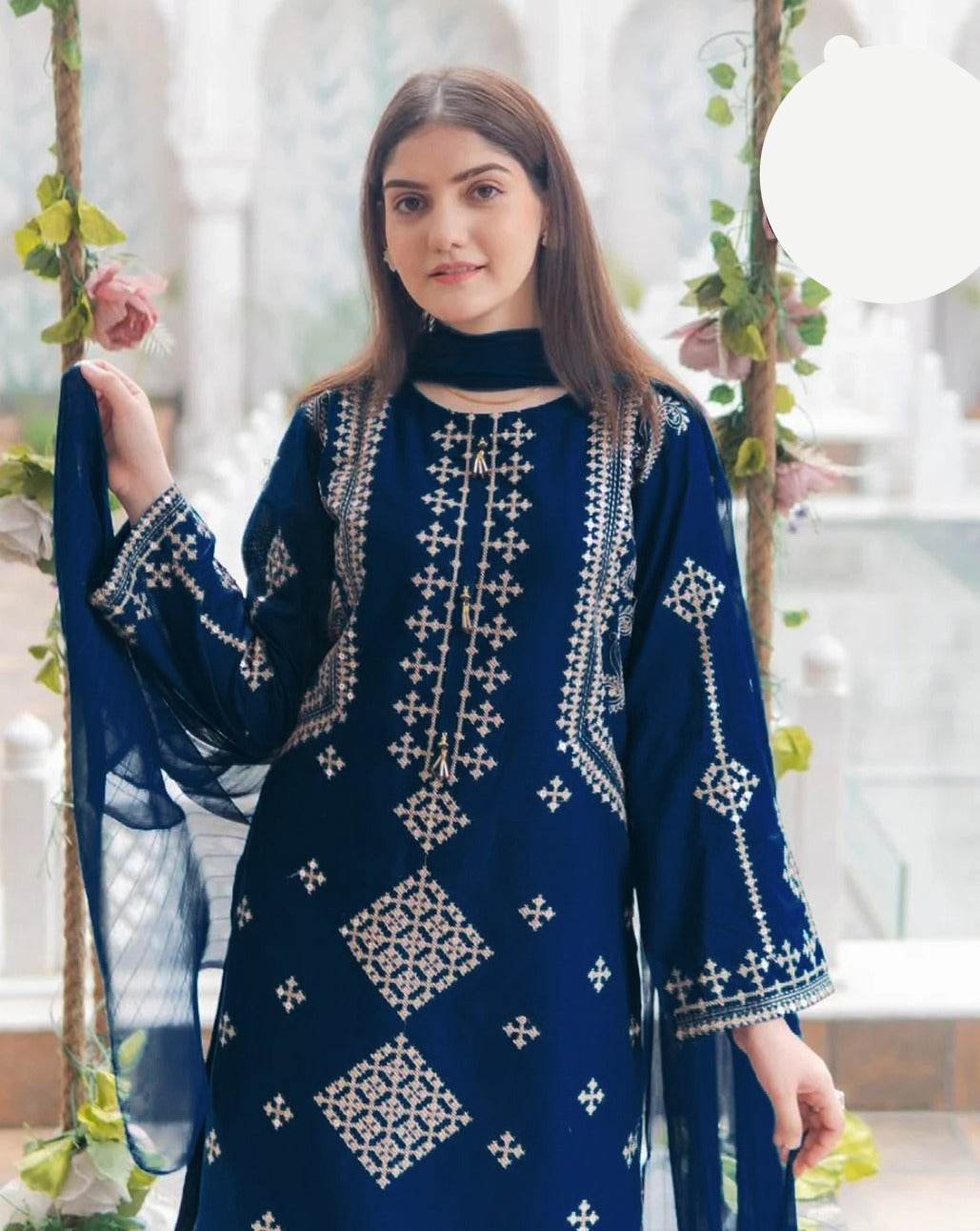 Large Heavy Sequence Work Bareeza Cotton 3 Piece – Stitched Ladies Suit with Chiffon Dupatta
