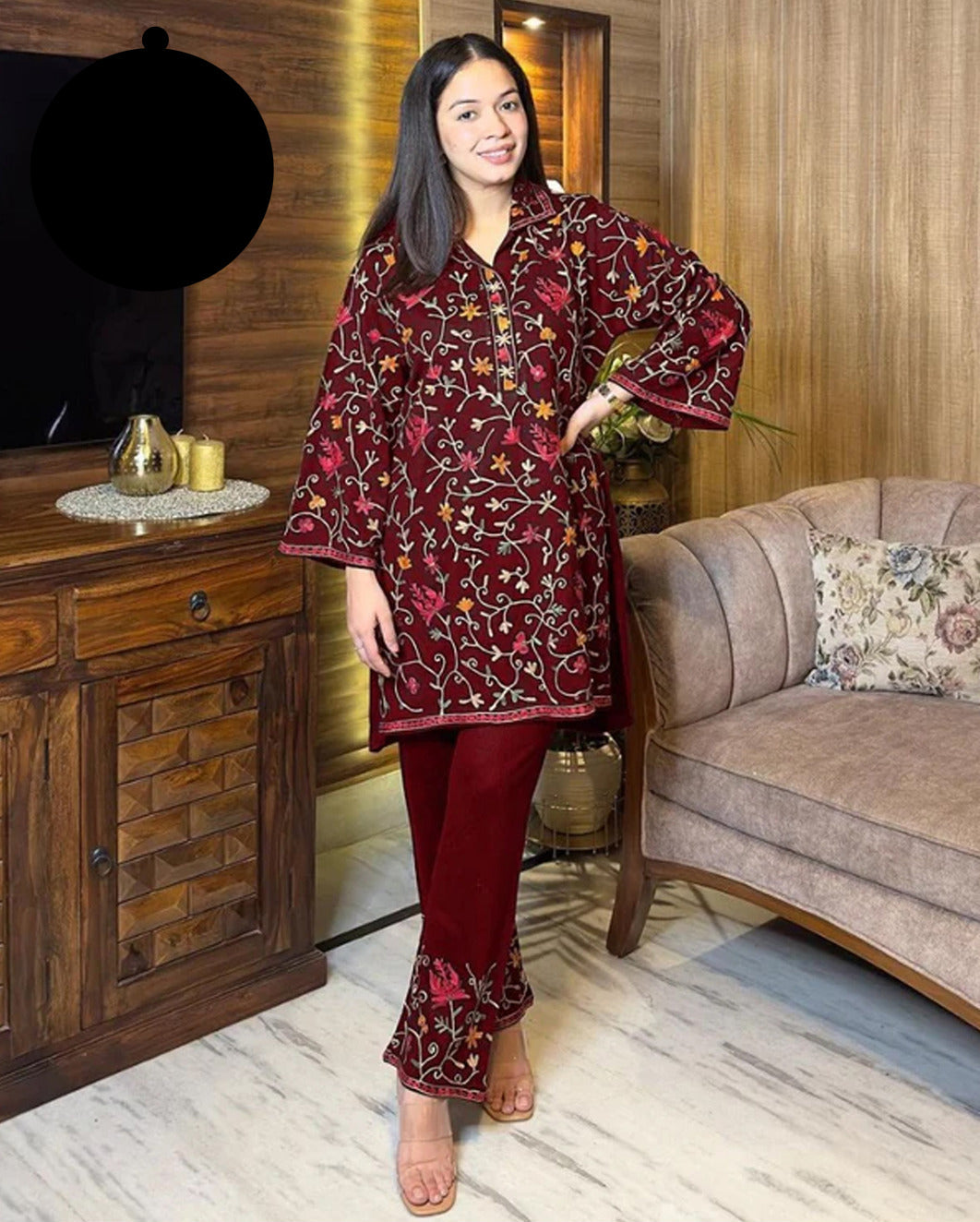 Medium Heavy Multi Embroidered Shamose Silk 2 Piece – Stitched Ladies Dress