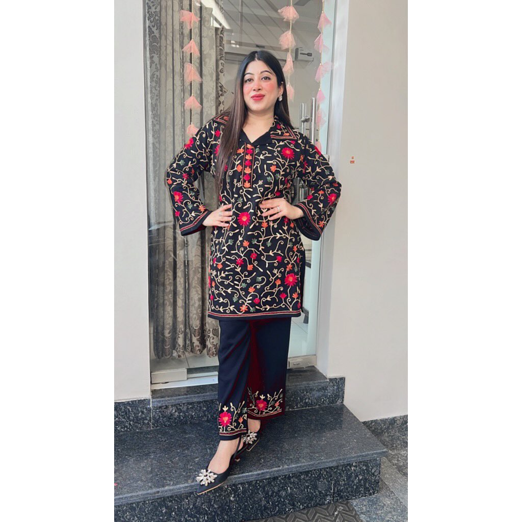 Medium Heavy Multi Embroidered Shamose Silk 2 Piece – Stitched Ladies Dress