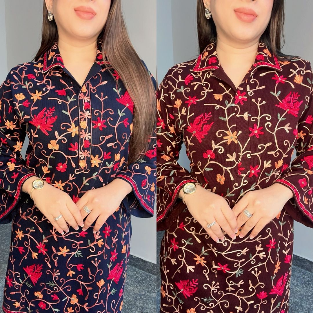 Medium Heavy Multi Embroidered Shamose Silk 2 Piece – Stitched Ladies Dress