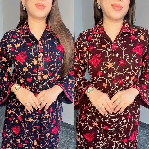 Medium Heavy Multi Embroidered Shamose Silk 2 Piece – Stitched Ladies Dress