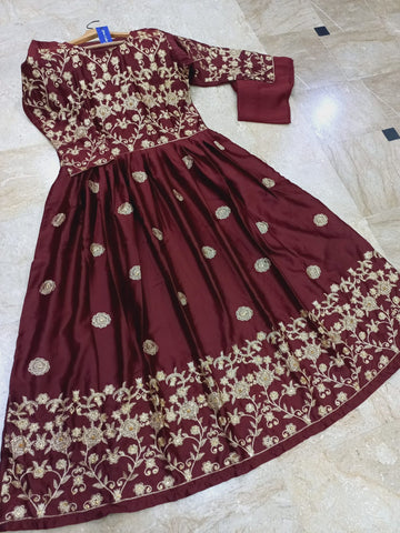 Medium Silk Embroidered Long Maxi 2Pcs with Handwork – Formal Ladies Stitched Dress