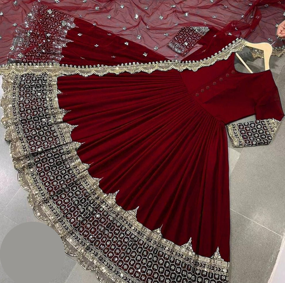Medium Heavy Sequence Embroidered Maxi 3 Piece – Shamoze Silk with Chiffon Dupatta