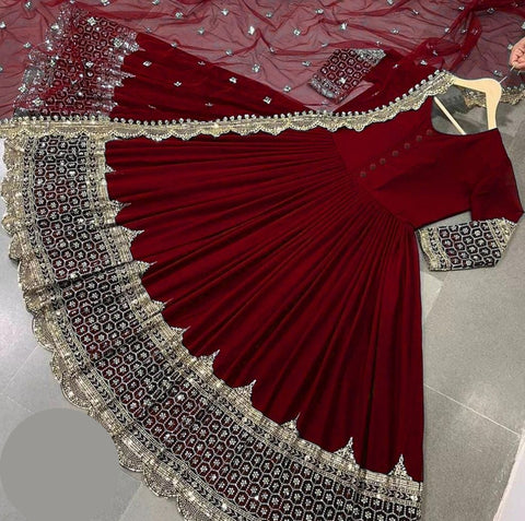 Medium Heavy Sequence Embroidered Maxi 3 Piece – Shamoze Silk with Chiffon Dupatta