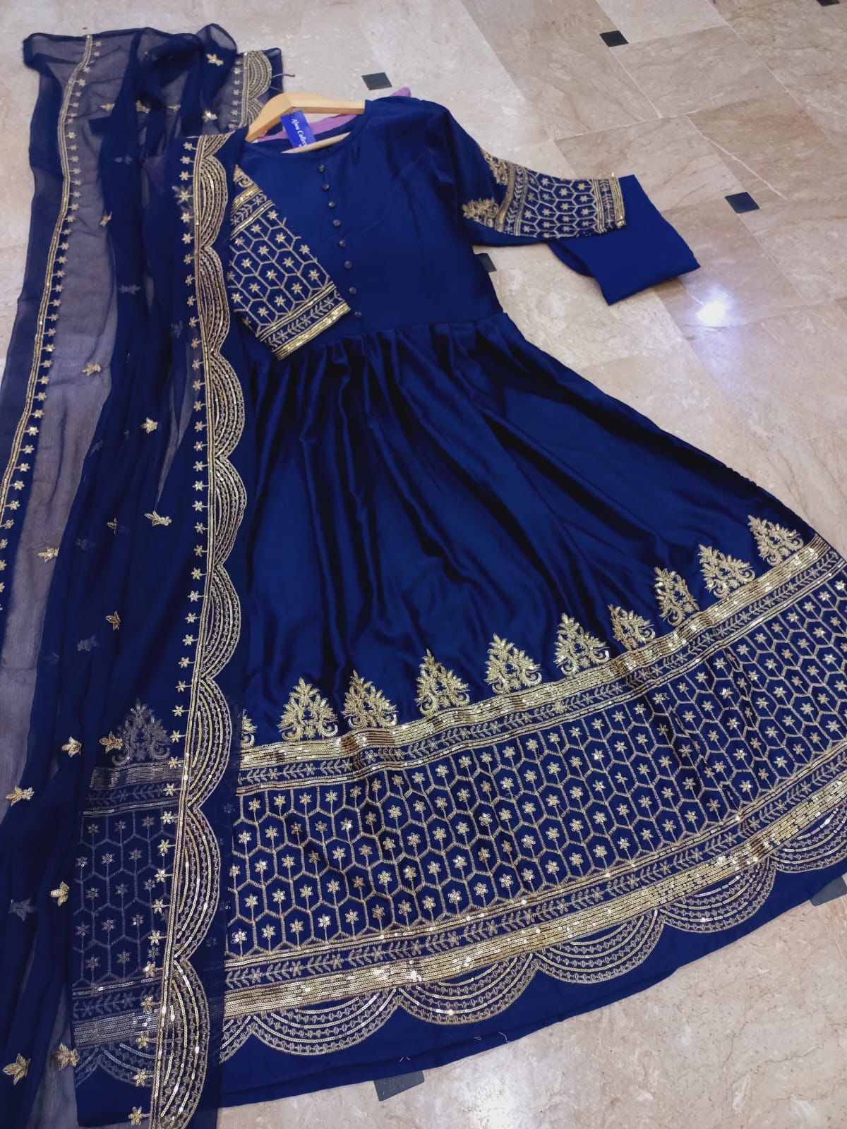 Medium Heavy Sequence Embroidered Maxi 3 Piece – Shamoze Silk with Chiffon Dupatta