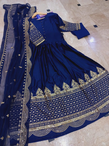 Medium Heavy Sequence Embroidered Maxi 3 Piece – Shamoze Silk with Chiffon Dupatta