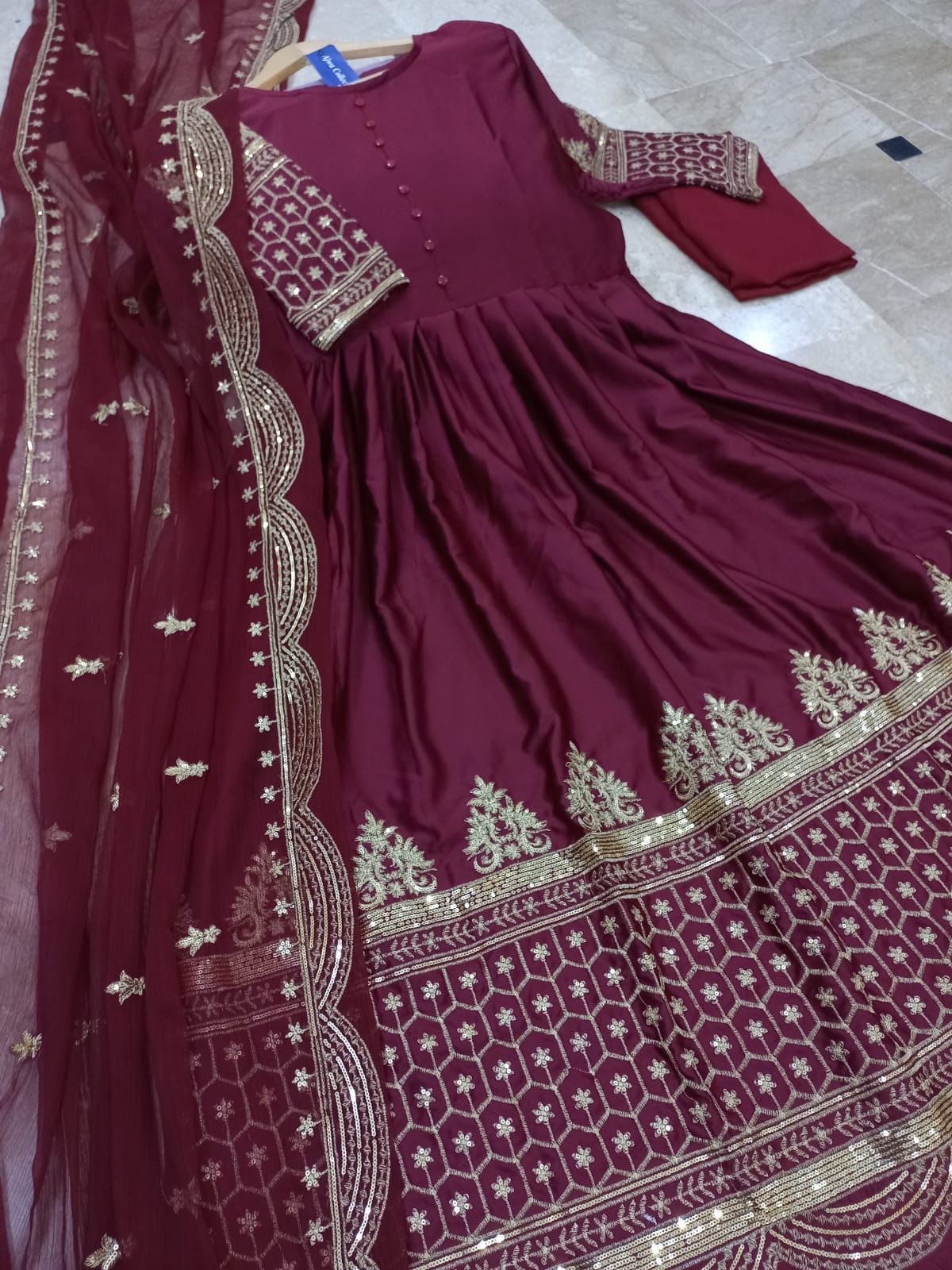 Medium Heavy Sequence Embroidered Maxi 3 Piece – Shamoze Silk with Chiffon Dupatta