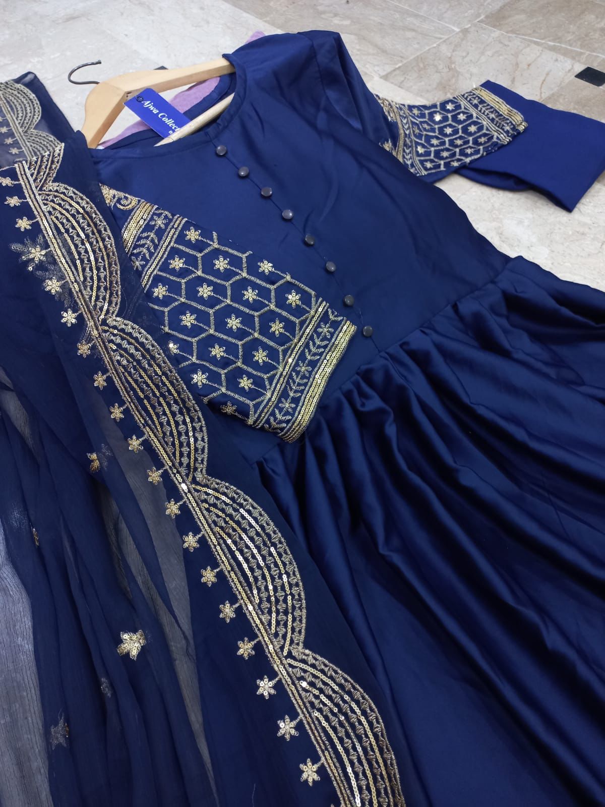 Medium Heavy Sequence Embroidered Maxi 3 Piece – Shamoze Silk with Chiffon Dupatta