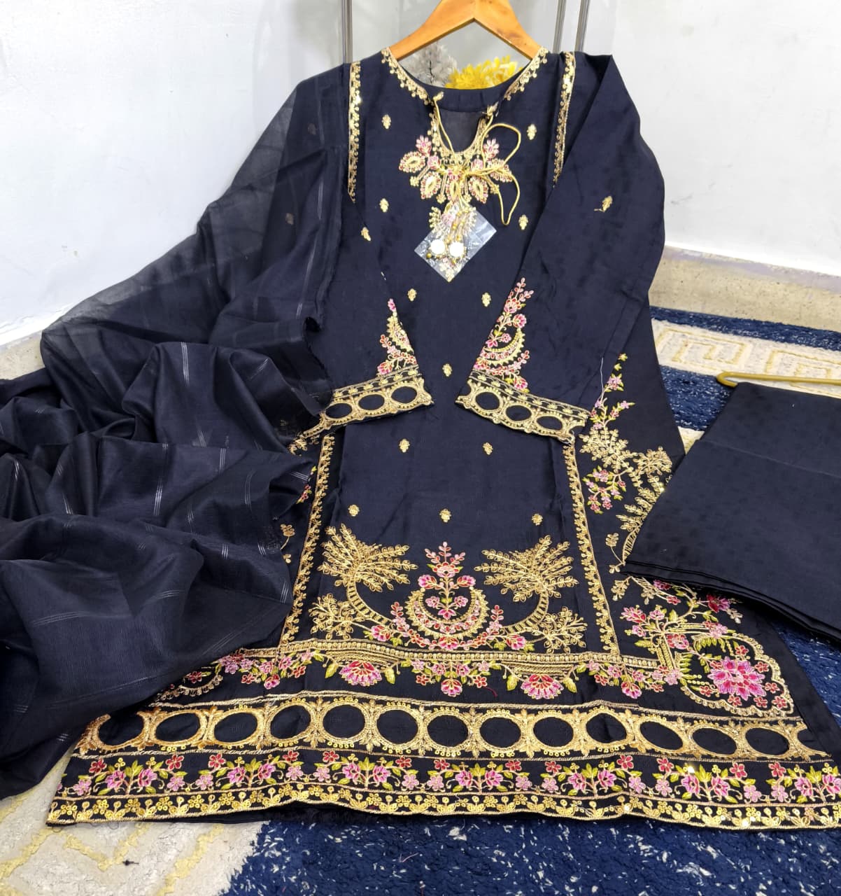 Standard PV Cotton Heavy Thread Embroidered 3 Piece – Stitched Ladies Suit with Monar Dupatta