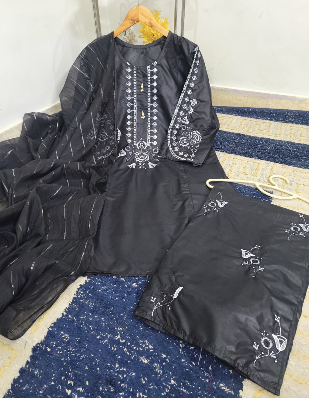 Standard PV Cotton Heavy Thread Embroidered 3 Piece – Stitched Ladies Suit with Monar Dupatta