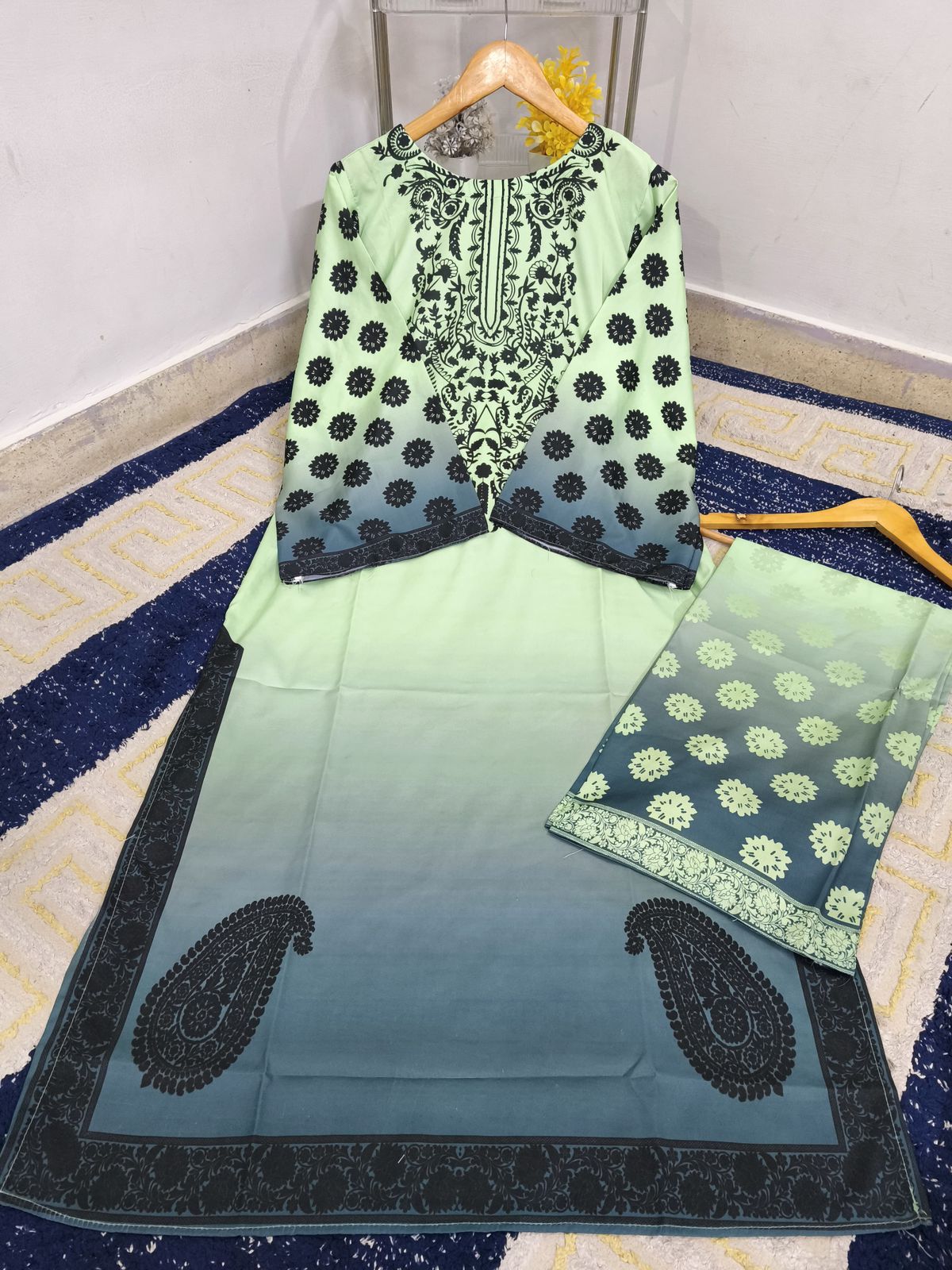 Standard Digital Printed Swiss Lawn 2 Piece – Long Shirt with Flapper Trouser
