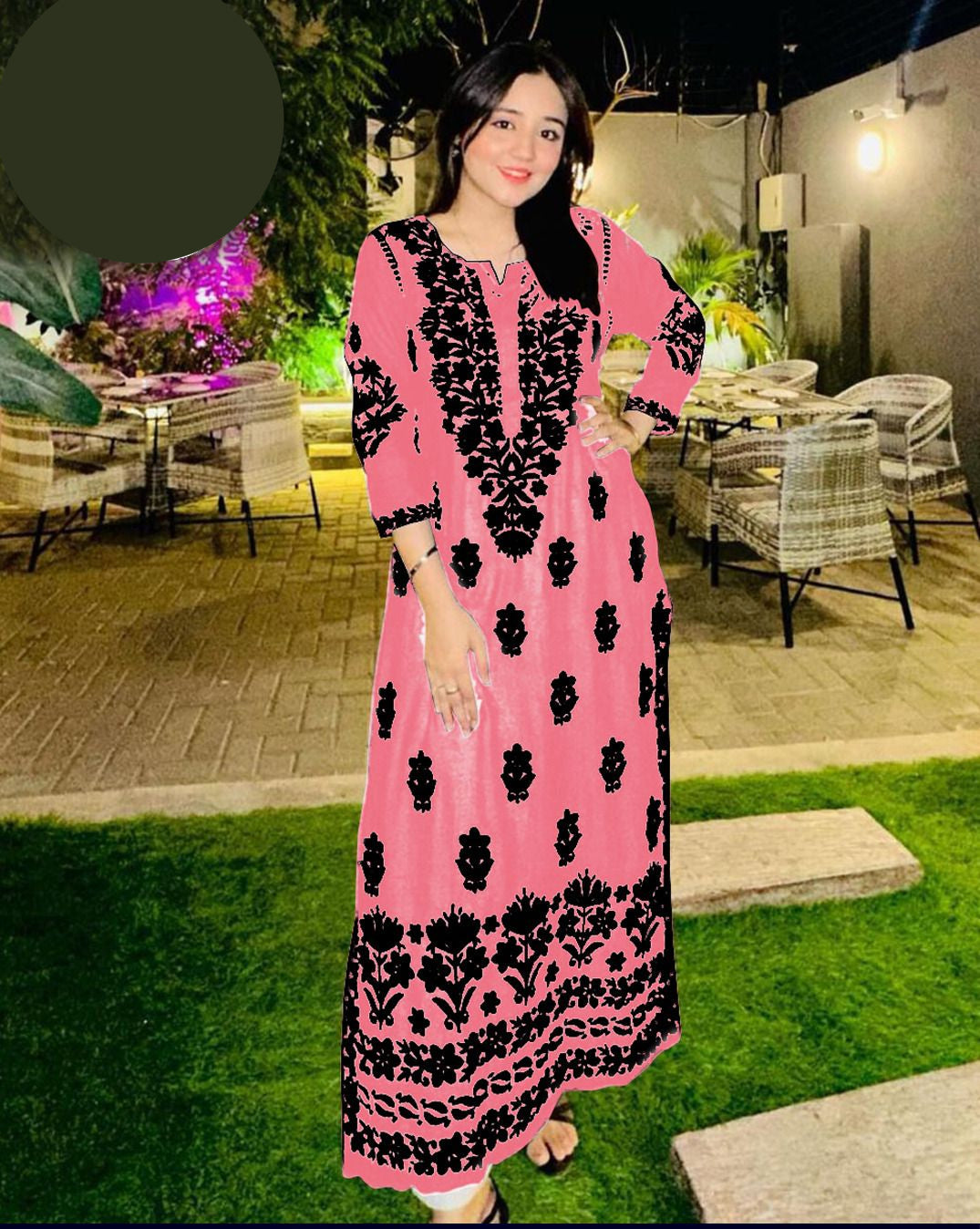 Large Indian Soft Pure Linen Embroidered Long Kurti – Neck & Daman Design