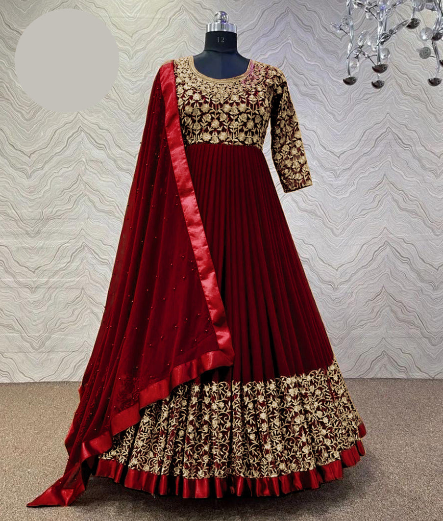 Medium Heavy Embroidered Maxi 3 Piece – Shamose with Pearls Chiffon Dupatta