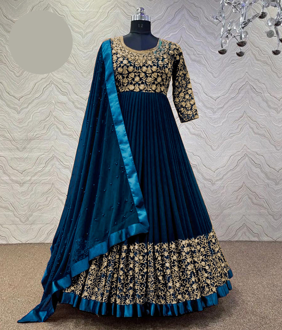 Medium Heavy Embroidered Maxi 3 Piece – Shamose with Pearls Chiffon Dupatta