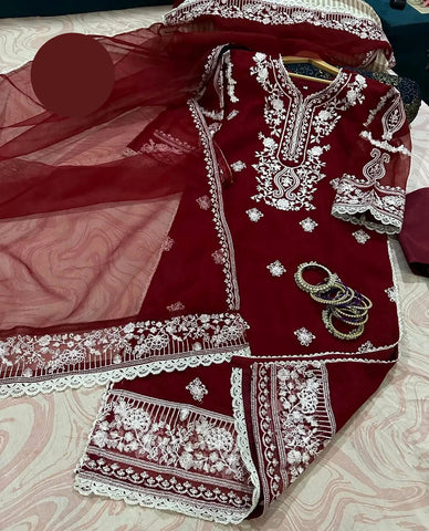 Medium Embroidered Organza 3 Piece – Front & Back Border Shirt with Two-Sided Dupatta