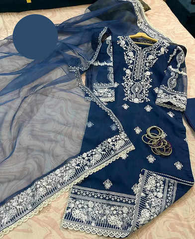 Medium Embroidered Organza 3 Piece – Front & Back Border Shirt with Two-Sided Dupatta