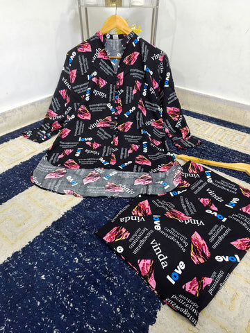 Medium Digital Printed Co-Ord 2 Piece – Stitched Ladies Soft Boski Fabric Set